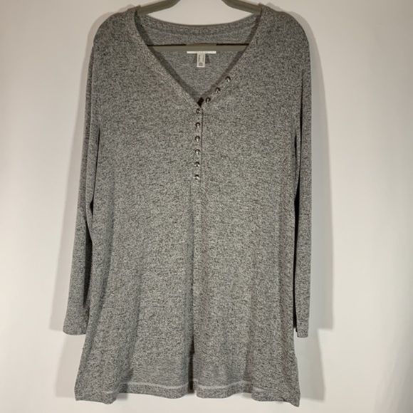 Addition Elle Light Grey Long Sleeve Button Down Shirt - Picture 1 of 7